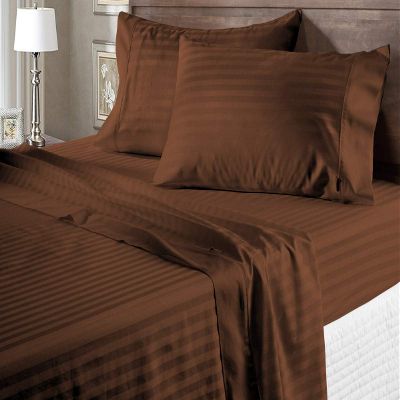 100% Organic Cotton Rich Heavy 1500-TC Percale Weave 4-PCs Sheet Set Fits Mattress 16-20'' Fully Elastic Deep Pocket (Grand King Size) (Stripe, Chocolate)