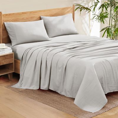 100% Organic Cotton Rich Heavy 1500-TC Percale Weave 4-PCs Sheet Set Fits Mattress 15-18'' Fully Elastic Deep Pocket (Grand King Size) (Solid, Silver Grey)