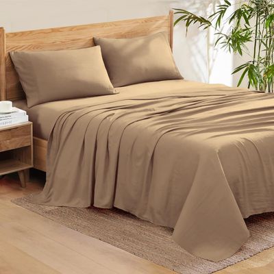 100% Organic Cotton Rich Heavy 1500-TC Percale Weave 4-PCs Sheet Set Fits Mattress 15-18'' Fully Elastic Deep Pocket (Grand King Size) (Solid, Taupe)