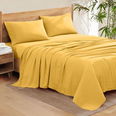 100% Organic Cotton Rich Heavy 1500-TC Percale Weave 4-PCs Sheet Set Fits Mattress 15-18'' Fully Elastic Deep Pocket (Emperor Size) (Solid, Gold)