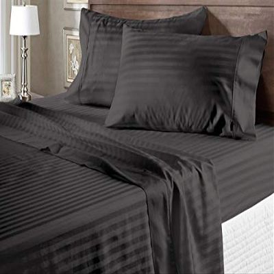 100% Organic Cotton Rich Heavy 1500-TC Percale Weave 4-PCs Sheet Set Fits Mattress 15-18'' Fully Elastic Deep Pocket (Grand King Size) (Stripe, Grey)