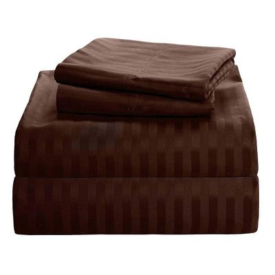 100% Organic Cotton Rich Heavy 1500-TC Percale Weave 6-PCs Sheet Set (1 Fitted, 1 Flat, 4 Pillowcase) Fits Mattress 16-20'' Fully Elastic Deep Pocket (King Size) (Stripe, Chocolate)