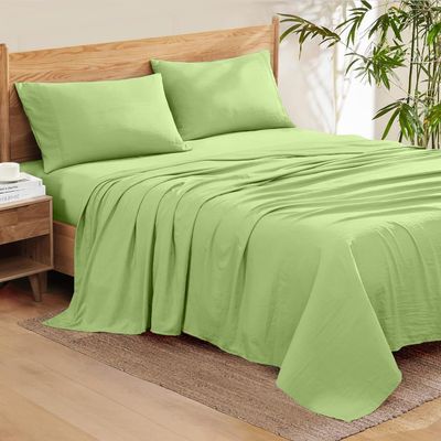 100% Organic Cotton Rich Heavy 1500-TC Percale Weave 4-PCs Sheet Set Fits Mattress 15-18'' Fully Elastic Deep Pocket (Grand King Size) (Solid, Sage Green)