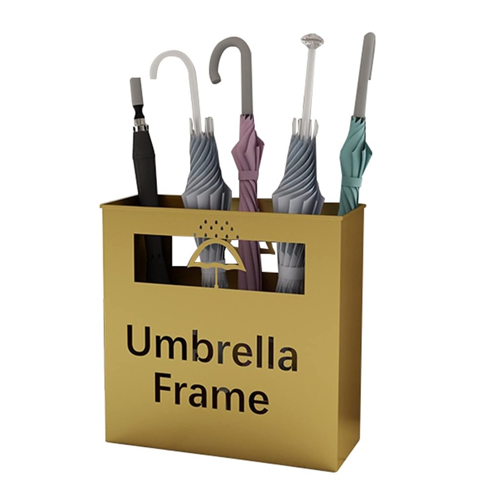 Umbrella Racks Large-Capacity Commercial Umbrella Stand Holder, Modern Umbrella Tube with Independent Drip Tray, Space-Saving Entrance Umbrella Basket (Color : Gold, Size : 36x13x41cm)