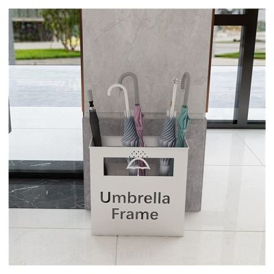 Umbrella Racks Iron Umbrella Stand Holder, Free-Standing Umbrella Basket with Drip Tray, Household and Commercial Cane Cue Umbrella Storage Bucket (Color : White)