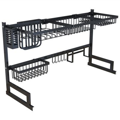 Drain Rack On The Sink Dish Rack Dish Drying Rack Stainless Steel Saves Space 2-layer Large Cutlery Rack Kitchen Counter Organization  33.5 Inches (black) DXY