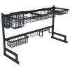 Drain Rack On The Sink Dish Rack Dish Drying Rack Stainless Steel Saves Space 2-layer Large Cutlery Rack Kitchen Counter Organization  33.5 Inches (black) DXY view 1