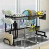 Drain Rack On The Sink Dish Rack Dish Drying Rack Stainless Steel Saves Space 2-layer Large Cutlery Rack Kitchen Counter Organization  33.5 Inches (black) DXY view 3