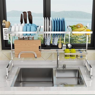 Dish Drying Rack And Drain Rack Above The Sink, Kitchen Dish Rack Easy To Assemble 2-layer Stainless Steel Expandable Kitchen Organization Space Saving Black ( 40 Inches) DXY (Color : Metallic)