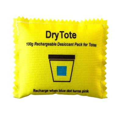 DryTote Rechargeable Desiccant Pack, Color Indicating Silica Gel Moisture Absorber for Storage Bins, Totes, Suitcases & 3D Printer Filament, 100g