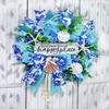 Artisan Turquoise and Cream Welcome to our happy place Beach, Coastal, Tropical Wreath Made with Beautiful High Quality Poly Deco Check Mesh view 3