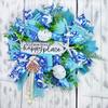 Artisan Turquoise and Cream Welcome to our happy place Beach, Coastal, Tropical Wreath Made with Beautiful High Quality Poly Deco Check Mesh view 4