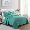 BYTIDE Quilt Bedspread Oversized King 4 Piece Bedding Set 120" x 120" Elegant Antique Classy Damask Embroidery with Scallop Edges, Ultra Soft Lightweight Coverlet, Teal view 2