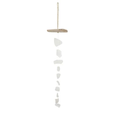 Tumbled Glass Suncatcher (24") - White - Recycled Glass and Driftwood - Cohasset Gifts - Garden Mobile, Window Art, Wind Chime