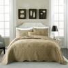 BYTIDE Quilt Bedspread Oversized Queen 4 Piece Bedding Set 110" x 120" Elegant Antique Classy Damask Embroidery with Scallop Edges, Ultra Soft Lightweight Coverlet, Brown view 1