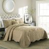 BYTIDE Quilt Bedspread Oversized Queen 4 Piece Bedding Set 110" x 120" Elegant Antique Classy Damask Embroidery with Scallop Edges, Ultra Soft Lightweight Coverlet, Brown view 2