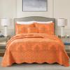 BYTIDE Quilt Bedspread Oversized Queen 4 Piece Bedding Set 110" x 120" Elegant Antique Classy Damask Embroidery with Scallop Edges, Ultra Soft Lightweight Coverlet, Orange view 1
