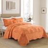 BYTIDE Quilt Bedspread Oversized Queen 4 Piece Bedding Set 110" x 120" Elegant Antique Classy Damask Embroidery with Scallop Edges, Ultra Soft Lightweight Coverlet, Orange view 2