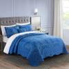 BYTIDE Quilt Bedspread Oversized Queen 4 Piece Bedding Set 110" x 120" Elegant Antique Classy Damask Embroidery with Scallop Edges, Ultra Soft Lightweight Coverlet, Royal Blue view 2