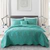 BYTIDE Quilt Bedspread Oversized Queen 4 Piece Bedding Set 110" x 120" Elegant Antique Classy Damask Embroidery with Scallop Edges, Ultra Soft Lightweight Coverlet, Teal view 1