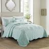 BYTIDE Quilt Bedspread Oversized King 4 Piece Bedding Set 120" x 120" Elegant Antique Classy Damask Embroidery with Scallop Edges, Ultra Soft Lightweight Coverlet, Blue view 2