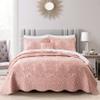BYTIDE Quilt Bedspread Oversized Queen 4 Piece Bedding Set 110" x 120" Elegant Antique Classy Damask Embroidery with Scallop Edges, Ultra Soft Lightweight Coverlet, Dusty Pink view 1