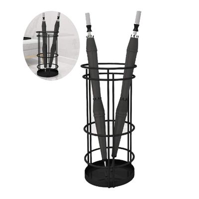 Umbrella Rack AGYH Metal Umbrella Stand, Black Floor-Standing Household Hotel Lobby Umbrella Bucket, Can Hold 10 Umbrellas, with Hook and Drip Tray25x55cm