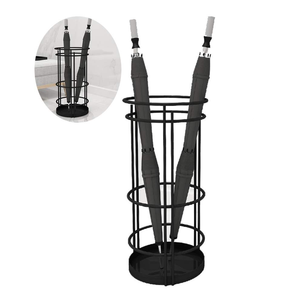 Umbrella Rack AGYH Metal Umbrella Stand, Black Floor-Standing Household Hotel Lobby Umbrella Bucket, Can Hold 10 Umbrellas, with Hook and Drip Tray25x55cm