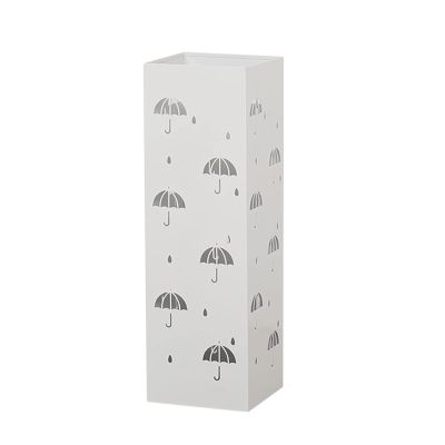 Umbrella Racks WXYZ Rectangular Wrought Iron Umbrella Stand with Hollowout Body and Quick Drainage, Floor-Standing Umbrella Bucket, 15x15x50cm (Color : White)