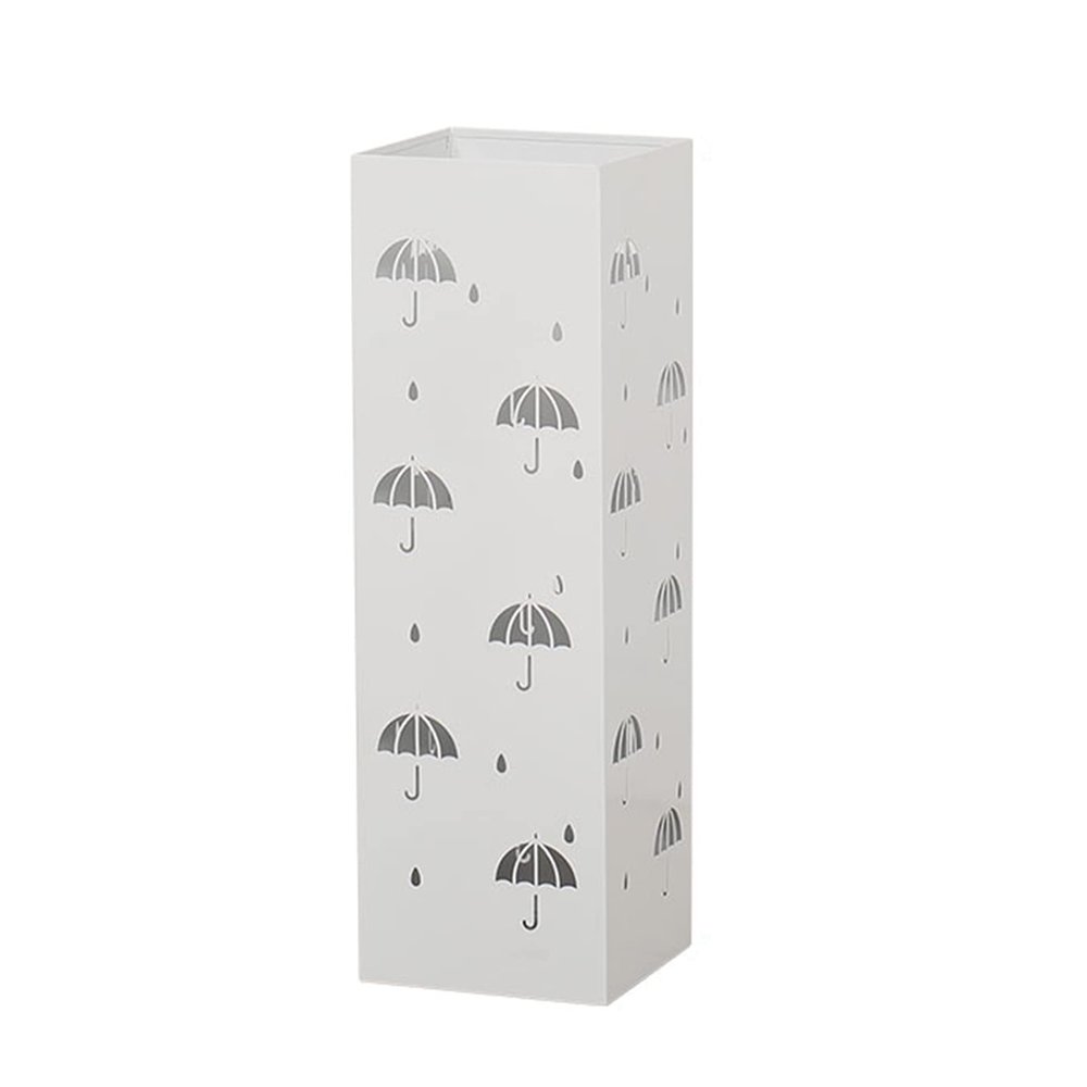 Umbrella Racks WXYZ Rectangular Wrought Iron Umbrella Stand with Hollowout Body and Quick Drainage, Floor-Standing Umbrella Bucket, 15x15x50cm (Color : White)