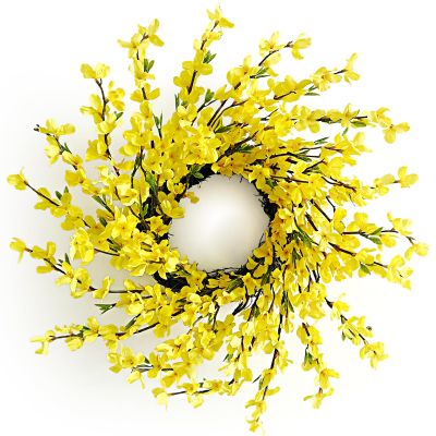 20 Inch Spring Wreath for Front Door, Yellow Forsythia Spring Wreath for Farmhouse Rustic Grapevine Blossom Cluster Festival Celebration Front Door Wall Window Party Decoration Home Dcor