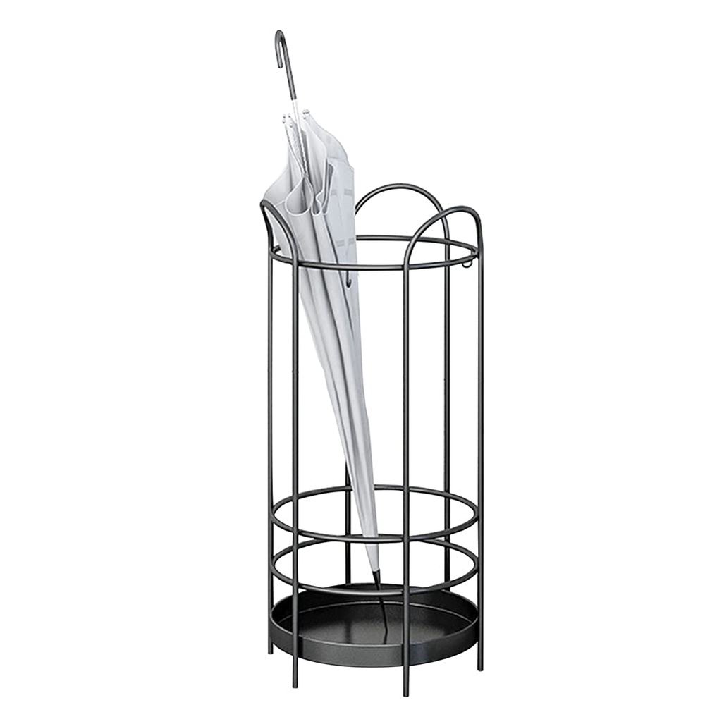 Umbrella Racks Black Iron Umbrella Stand Holder, Space-Saving Home and Commercial Entrance Decorative Umbrella Bucket, with Hook and Drip Tray