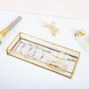 Feyarl Gold Clear Glass Vanity Tray Jewelry Trinket Rings Earrings Organizer Perfume Collection Display Decorative Tray Anti-Mirror Surface for Dressr Room Drawer Office Tabletop (9.84 x 3.93inch) view 3