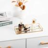 Feyarl Gold Clear Glass Vanity Tray Jewelry Trinket Rings Earrings Organizer Perfume Collection Display Decorative Tray Anti-Mirror Surface for Dressr Room Drawer Office Tabletop (9.84 x 3.93inch) view 4
