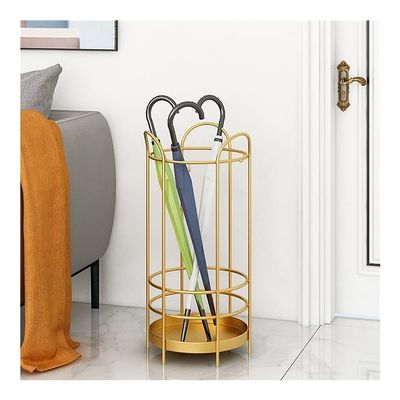 Umbrella Racks Metal Umbrella Stand Holder, Modern Minimalist Umbrella Bucket, Entrance Decorative Umbrella Stand Holder with Hook and drip Tray (Color : Gold)