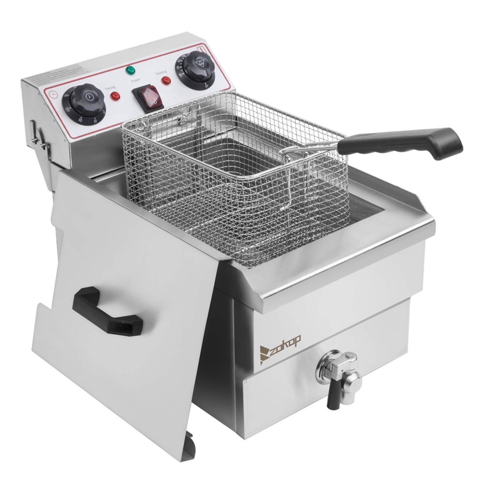 ZOKOP EH101V 8.5QT/8L Total Capacity 12.5qt/11.8l Stainless Steel Faucet Single Tank Deep Fryer 1700W Max (8L Large Fryer basket/ Large Handle)