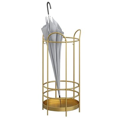 Umbrella Racks Indoor Metal Umbrella Stand Holder, Umbrella Storage Basket with Hook and Drip Tray, Space-Saving Entrance Umbrella Stand Holder (Color : Gold)