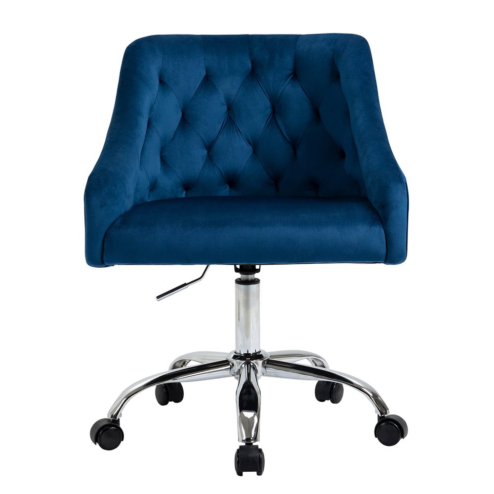 ANOUR Velvet Office Chairs,Modern Cute Home Office Desk Chairs with Wheels,Swivel Adjustable Task Armchairs,Vanity Chairs for Bedroom,Study Room,Office(Blue)