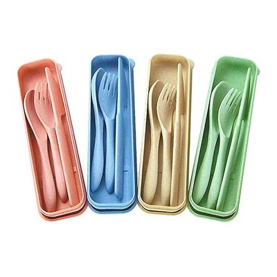 M&F 4 Pack Portable Utensils Set with Case, Wheat Straw Cutlery Set, Reusable Flatware Set Travel, Fork Spoon Cutter for Kids Adults Outdoor Office (Assorted Color)