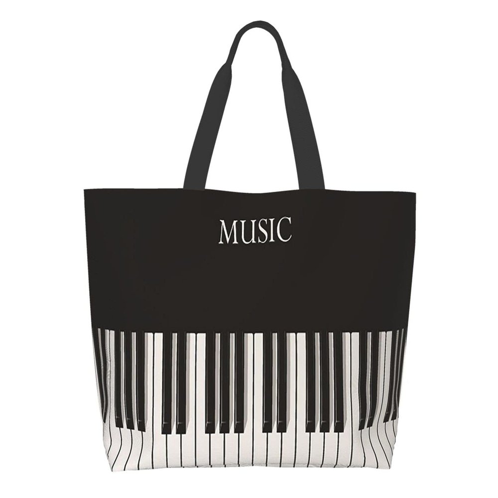 Famame Piano Keyboard Music Keys Canvas Tote Bag Large Women Casual Shoulder Bag Handbag Reusable Multipurpose Shopping Grocery Bag For Outdoor