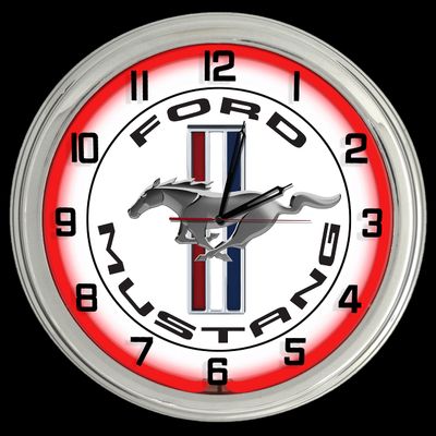 16" Ford Mustang White Sign Red Neon Clock Shelby Roush Saleen