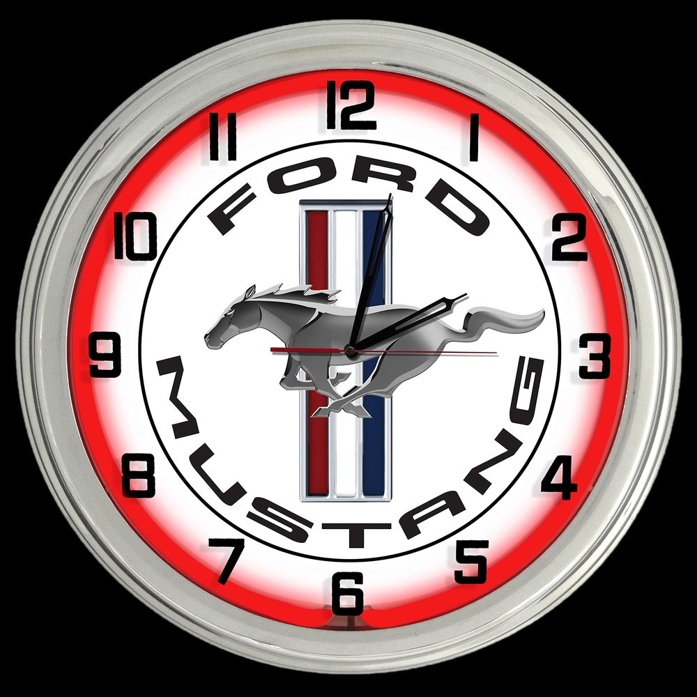 16" Ford Mustang White Sign Red Neon Clock Shelby Roush Saleen