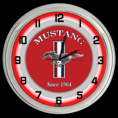 16" Ford Mustang Since 1964 Sign Red Neon Clock Shelby Roush Saleen
