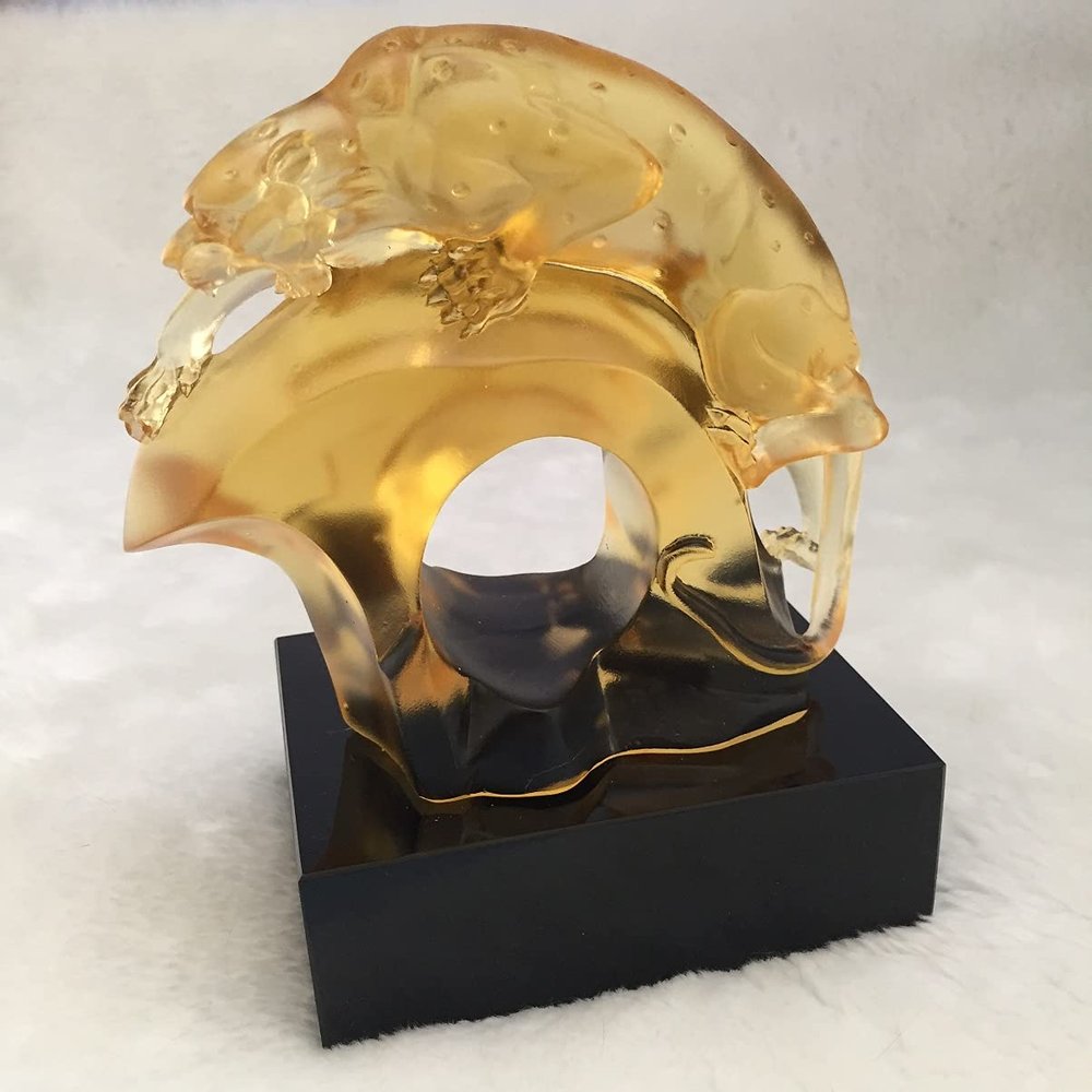 Amore Jewell Leopard with Base - Liuli Crystal Glass (Coloured Glaze Crystal) FengShui Ornament Home Office Decoration Birthday giftl- ()