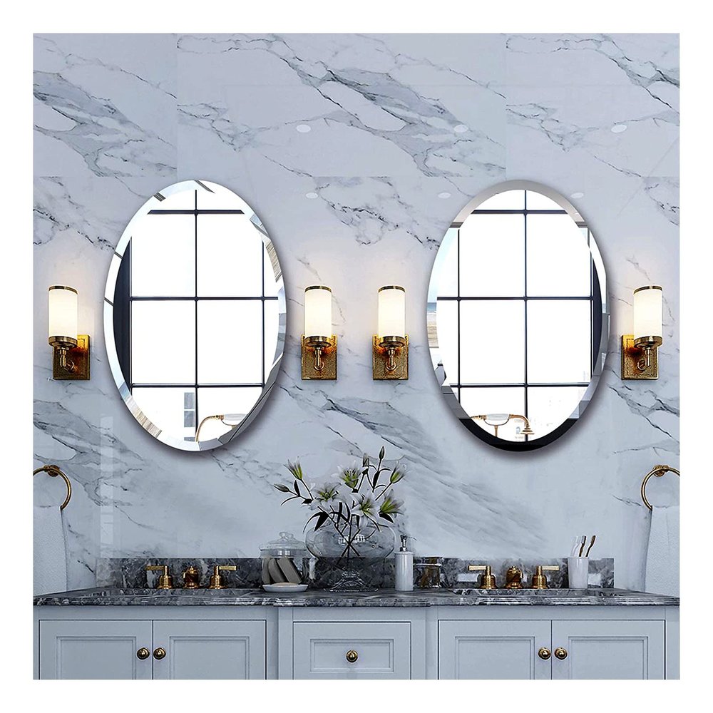 Albett Oval Beveled Polished Frameless Wall Mirror for Bathroom, Vanity, Bedroomr.