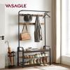 VASAGLE Coat Rack, Hall Tree with Shoe Bench for Entryway, Entryway Bench with Coat Rack, 4-in-1, with 9 Removable Hooks, a Hanging Rod, 13.3 x 33.1 x 72.1 Inches, Rustic Brown and Black UHSR400B01 view 2