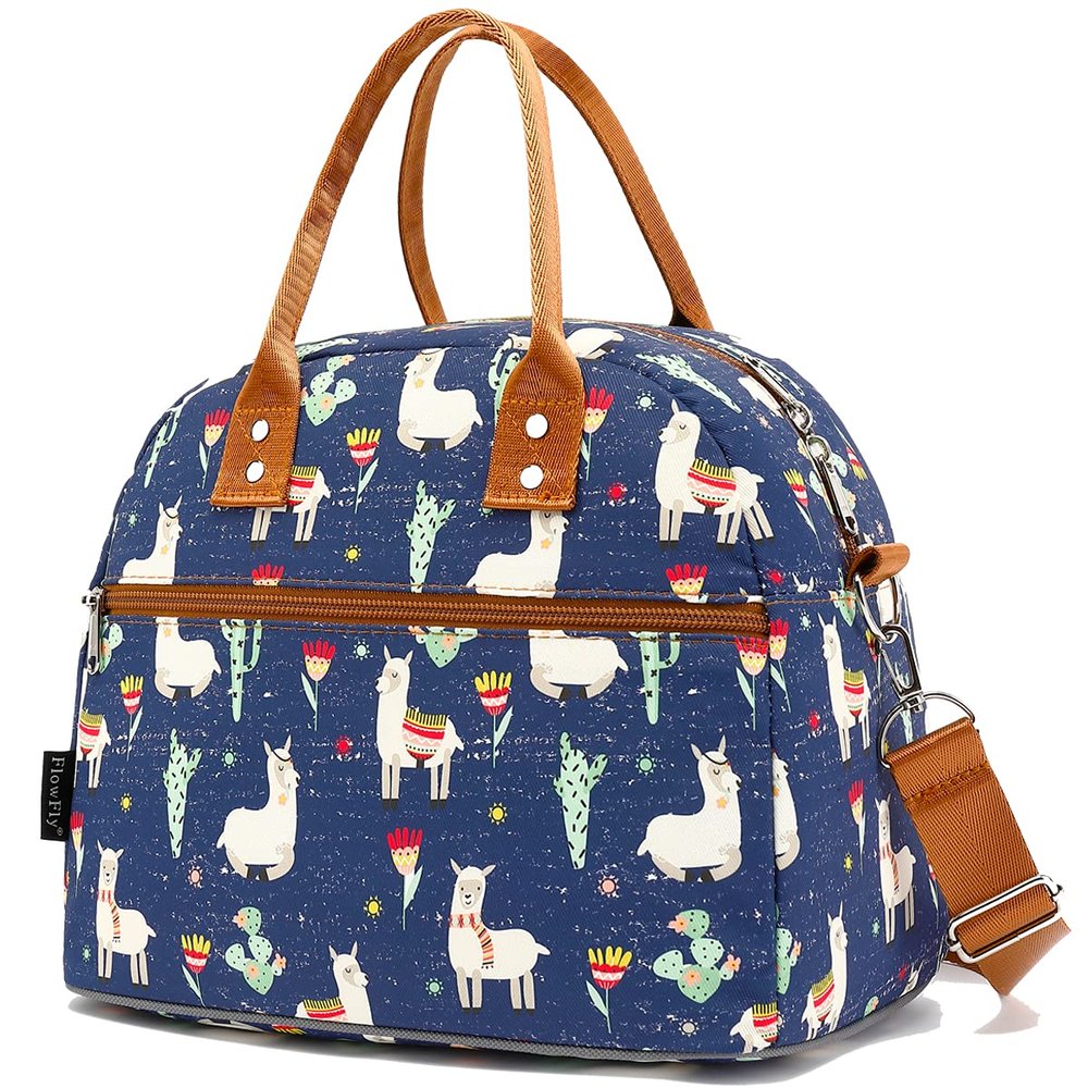 FlowFly Insulated Lunch Bag With Shoulder Strap for Women, Men, and Kids, Large and Reusable, Handle, Freezable Work and School Travel Tote and Meal Prep Organizer,Alpaca