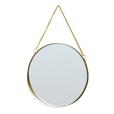 Albett Glod Round Wall Mirror, Metal Frame Bathroom Mirror with Base, Circle Wall Mounted Mirror for Dressing Table, Bathroom, Desk