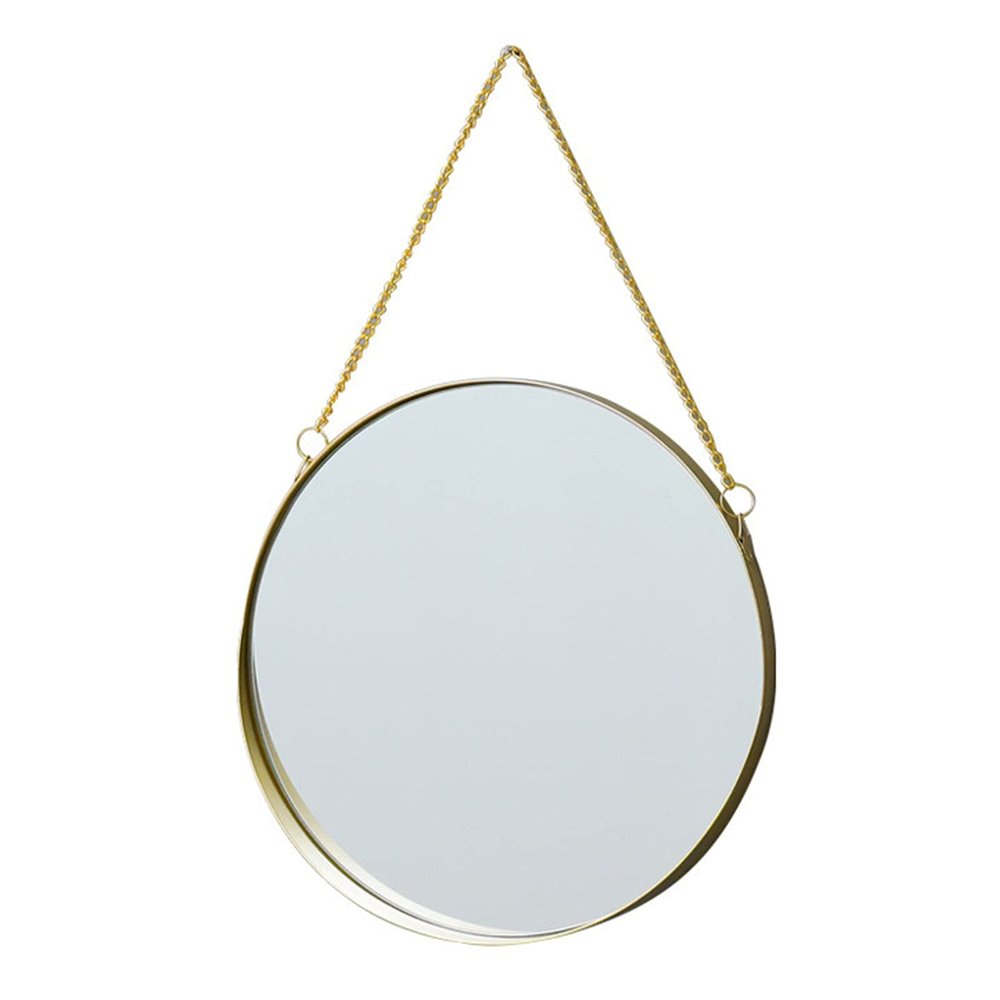 Albett Glod Round Wall Mirror, Metal Frame Bathroom Mirror with Base, Circle Wall Mounted Mirror for Dressing Table, Bathroom, Desk