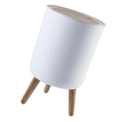 Cabilock 1pc Pop-lid Trash Can with High Feet Design Practical Kitchen Ash-bin for Household Use Elegant Grain Appearance Keeps Garbage Bags Hidden and Room Tidy